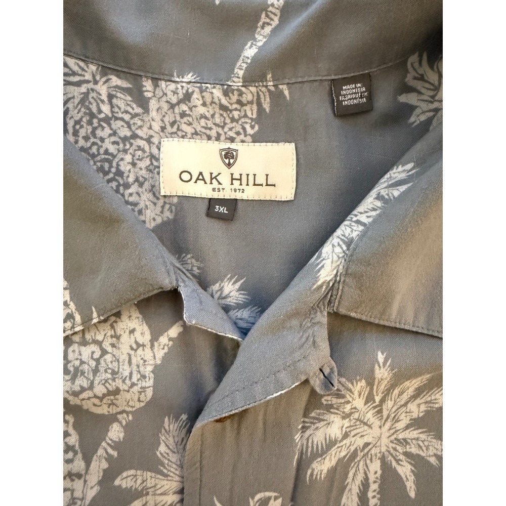 Oak Hill Resort Button-Up‎ Camp Shirt Men's 3XL Gray Loop Collar Hawaiian Beach - Picture 5 of 10